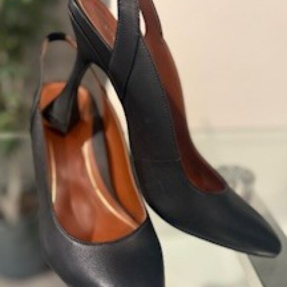 Vionic Adalena Black Leather Slingback Heels - Pointed Toe & Trumpet Heel - Picture 3 of 3